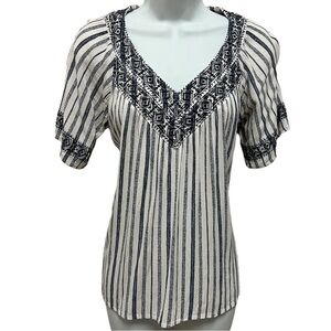 Knox Rose V Neck Striped Casual Top, Size Small